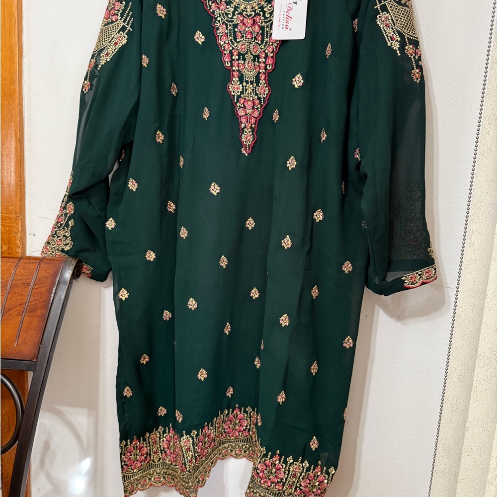 Elegant Green Embroidered Dress